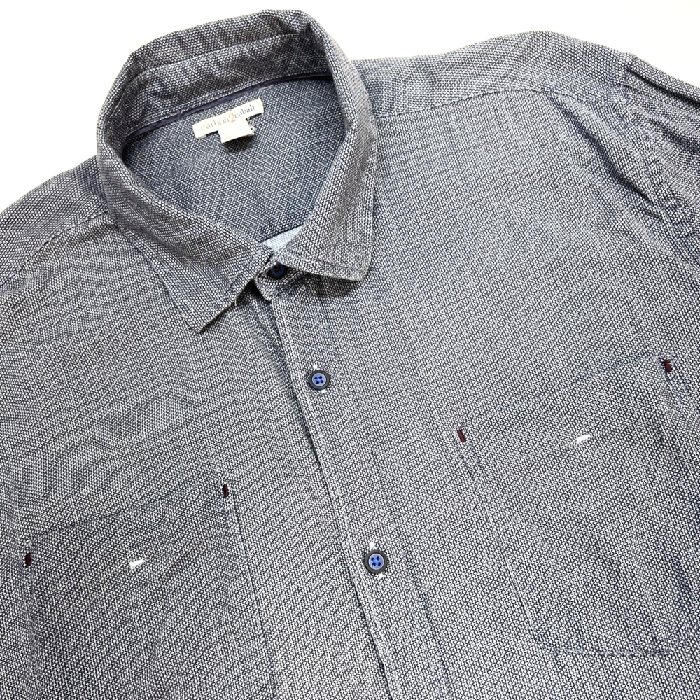Carbon2Cobalt Button Up Chest Pockets Long Sleeve Shirt Men L Navy Print